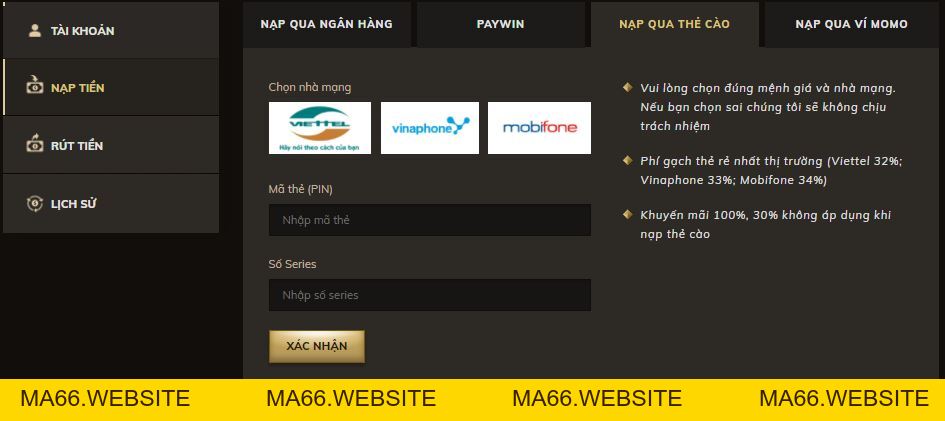 Hướng dẫn rút tiền tại Oxbet qua thẻ cào điện thoại - Ma66