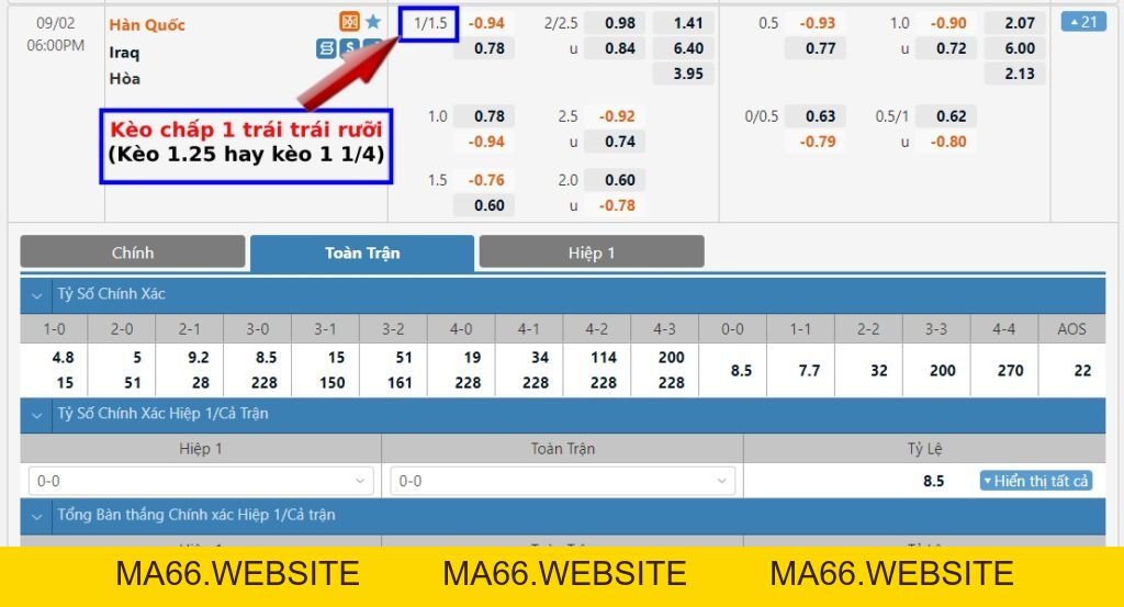 Kèo 1.25, 1 1/4 trái là gì? Cách tính kèo chấp 1 trái trái rưỡi - Ma66