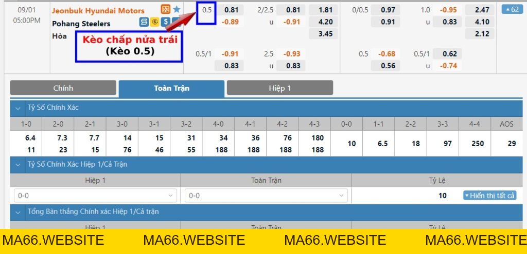 Kèo 0.5, 1/2 là gì? Cách tính kèo chấp nửa trái dễ hiểu nhất - Ma66