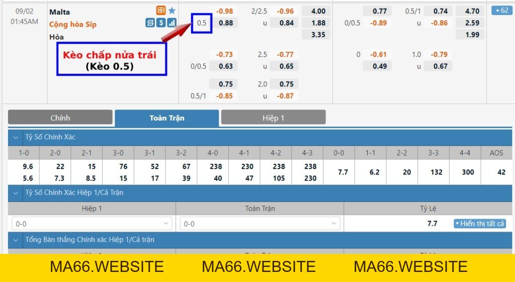 Kèo 0.5, 1/2 là gì? Cách tính kèo chấp nửa trái dễ hiểu nhất - Ma66