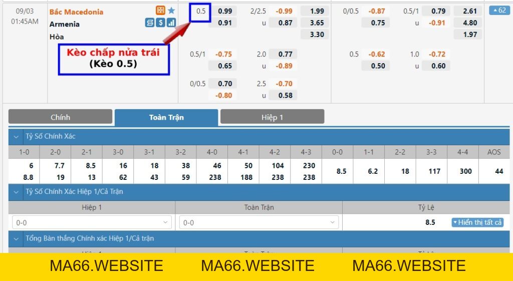 Kèo 0.5, 1/2 là gì? Cách tính kèo chấp nửa trái dễ hiểu nhất - Ma66