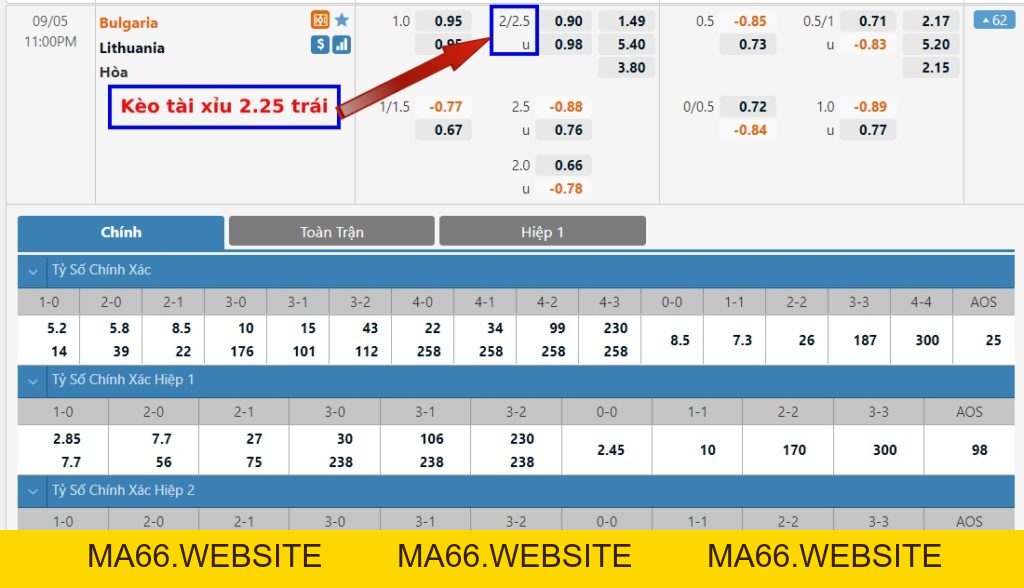Kèo tài xỉu 0.25, 1.25, 2.25 trái là gì? Cách tính kèo dễ hiểu nhất - Ma66