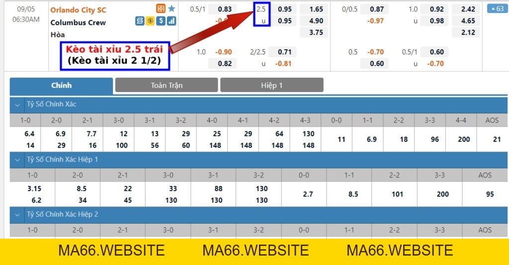 Kèo tài xỉu 0.5, 1.5, 2.5 trái là gì? Cách tính kèo tài xỉu 1/2, 1 1/2, 2 1/2 chuẩn - Ma66