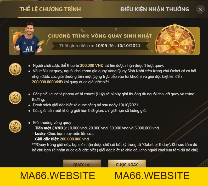 Sự kiện khuyến mãi mừng sinh nhật Oxbet 1 tuổi – 350.000.000 - Ma66